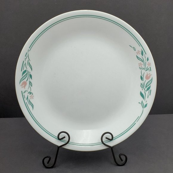 Corelle Rosemarie Dinner Plates Pink Mauve Flowers Green Leaves Trim Band - Picture 2 of 5